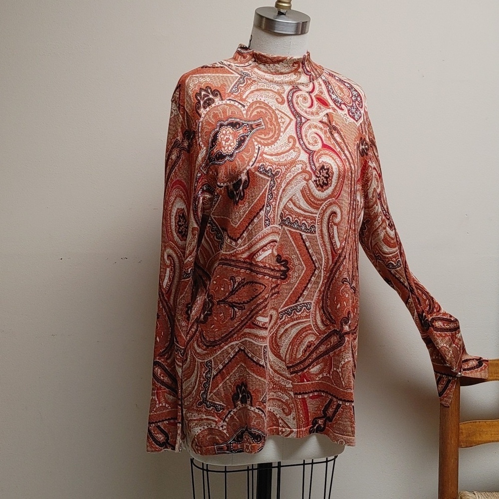 Chico's Mock Turtleneck Paisley Knit Long Sleev Top Chico's 2